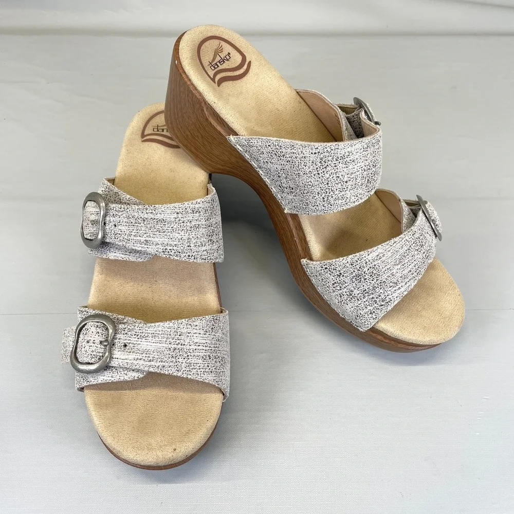 Dansko Sophie Wedge Sandals Womens Size 40 US 9.5 Gray Leather Comfort Shoes